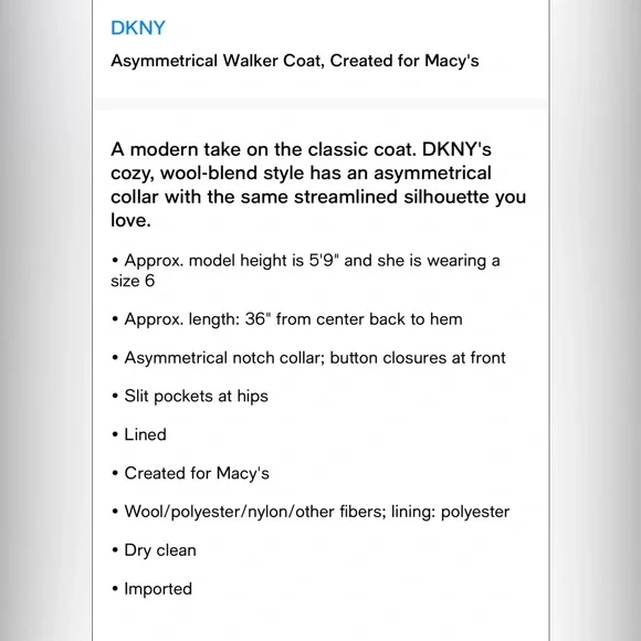 DKNY Asymmetrical Wool Walker Coat Black S - Picture 3 of 16